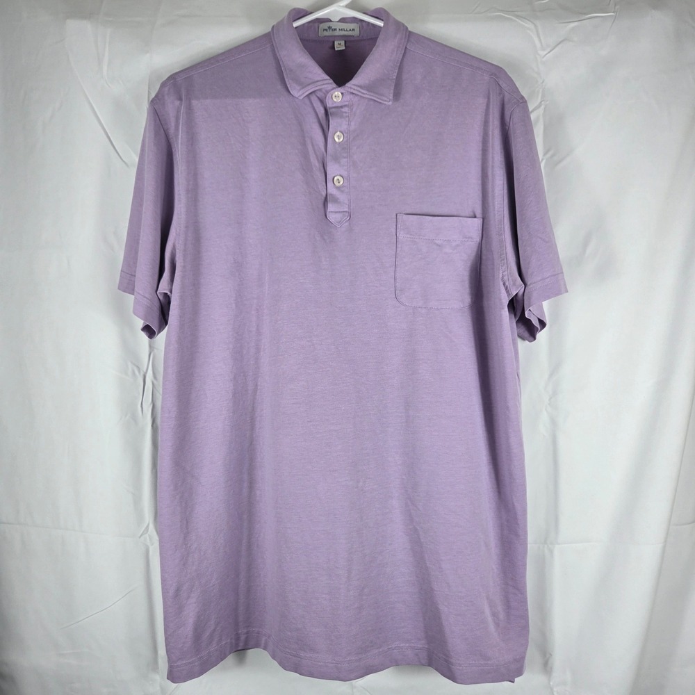 Peter Millar Mens‎ Lavender Purple Cotton Blend Stretch Pocket Polo Shirt Size M